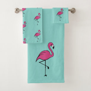 Turquoise Pink Flamingo Bath Towels Set Gift