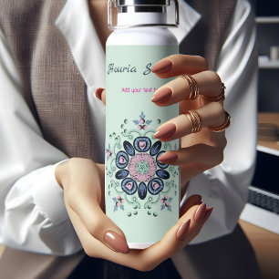 Turquoise & Pink Floral Mandala Doodle  Water Bottle