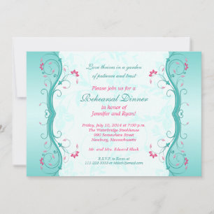 Turquoise Pink Floral Rehearsal Dinner Invitation