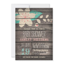 Turquoise & Pink Flower, Rustic Wood Baby Shower