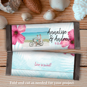 Turquoise Pink Hibiscus Wedding Candy Bar Wrapper