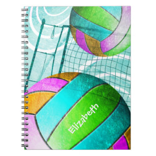 Turquoise pink lime girls' volleyball personalised notebook