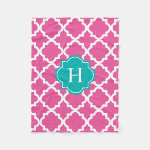 Turquoise & Pink Monogram Fleece Blanket