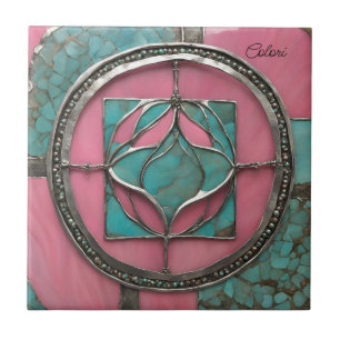 Turquoise & Pink Mosaic Art Tile