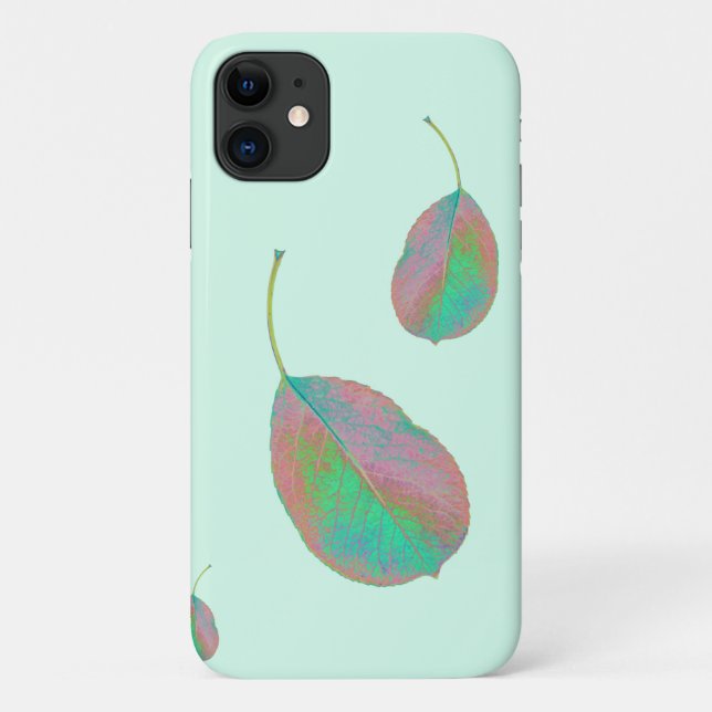 Turquoise Pink Pear Tree Leaf iPhone 11 Case (Back)