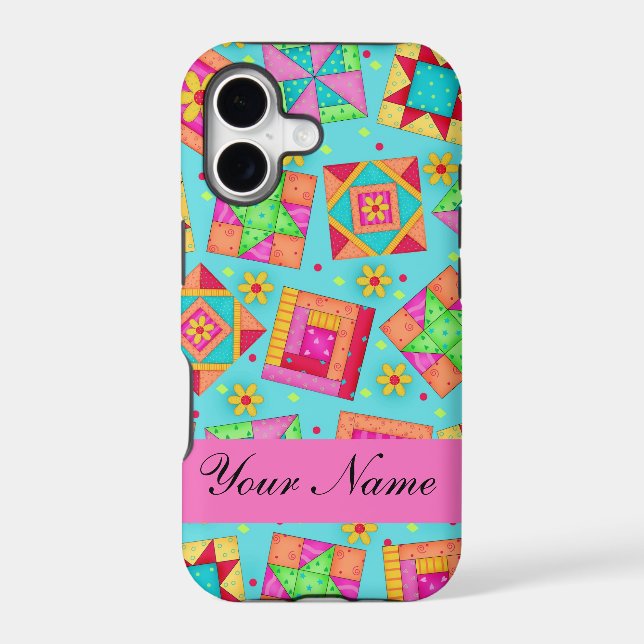 Turquoise Pink Quilt Patchwork Name Personalised (Back)