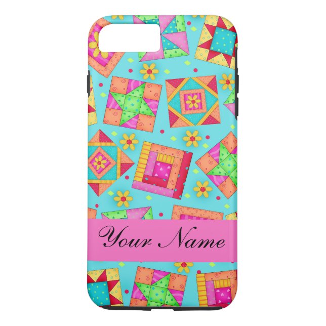 Turquoise Pink Quilt Patchwork Name Personalised Case-Mate iPhone Case (Back)