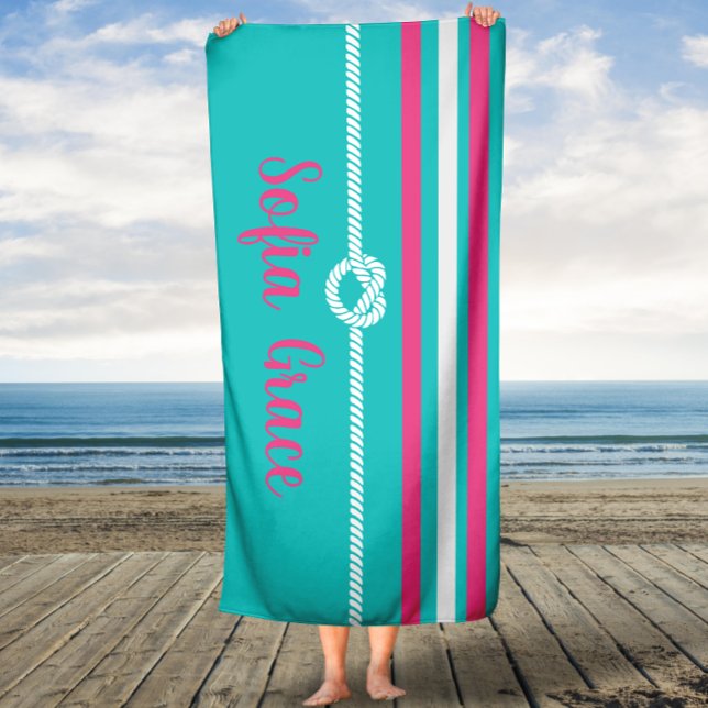 Turquoise & Pink Script Stripes Rope Custom Towel (Creator Uploaded)