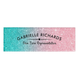 Turquoise & Pink Sparkling Faxu Glitter Name Tag