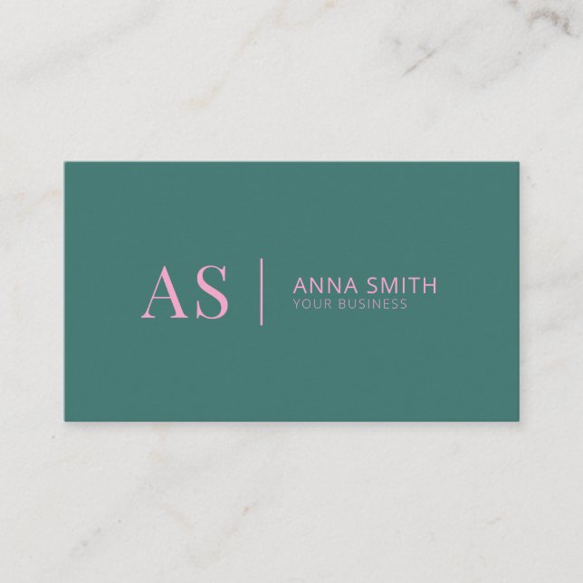 Turquoise Pink Stylish Monogram Modern Business Card (Front)
