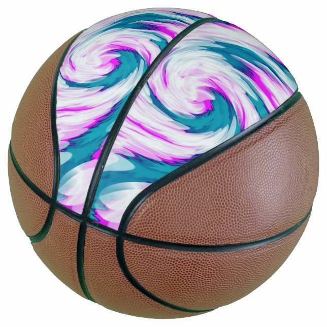 Turquoise Pink Tie Dye Swirl Basketball (Angled)