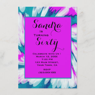 Turquoise Pink Tie Dye Swirl Birthday Invitation