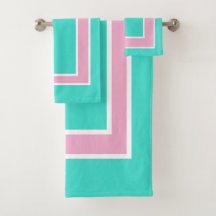 Turquoise Pink White Block Pattern