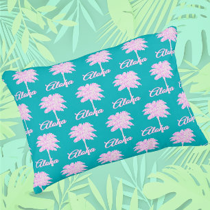 Turquoise Pink White Palm Aloha Tropical  Decorative Cushion