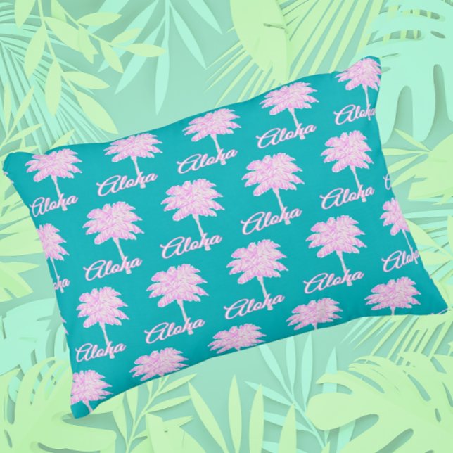 Turquoise Pink White Palm Aloha Tropical  Decorative Cushion (Dream of Hawaii!)
