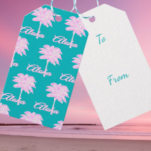Turquoise Pink White Palm Aloha Tropical Gift Tags