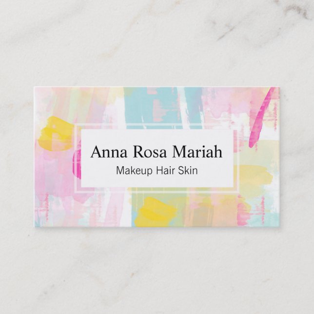 *~ Turquoise Pink Yellow Abstract Pastel Modern Business Card (Front)