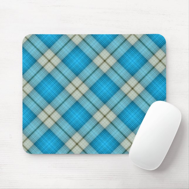Turquoise Plaid Pattern Mouse Mat (With Mouse)