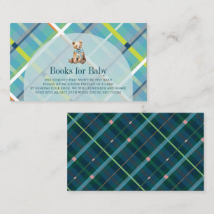 Turquoise Plaid Teddy Bear Boy Baby Book Request Enclosure Card