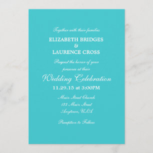 Turquoise Plain Simple Wedding Invitation