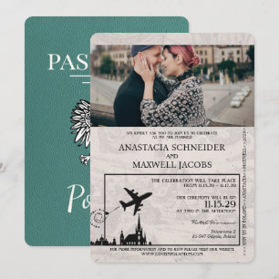 Turquoise Poland Passport Wedding Invitation