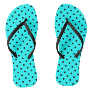 Turquoise polka dot background flip flops