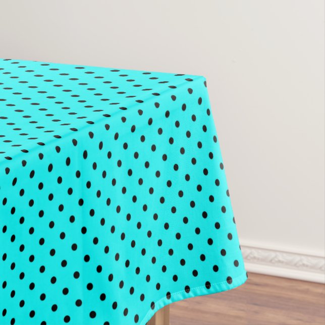 Turquoise polka dot background tablecloth (In Situ)