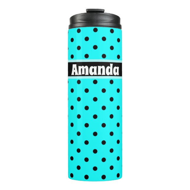 Turquoise polka dot background   thermal tumbler (Front)