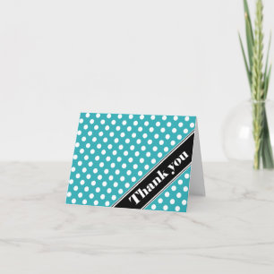 Turquoise Polka Dot Black Stripe Thank You Cards