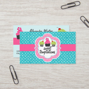 Turquoise Polka Dot Cupcake Bakery Business Card