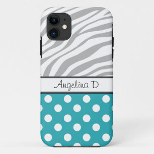 Turquoise Polka Dot Grey Zebra Print iPhone 5 Case