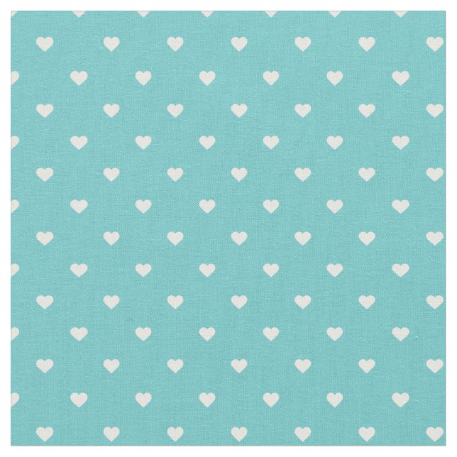 Turquoise Polka Dot Hearts Fabric (Close Up)