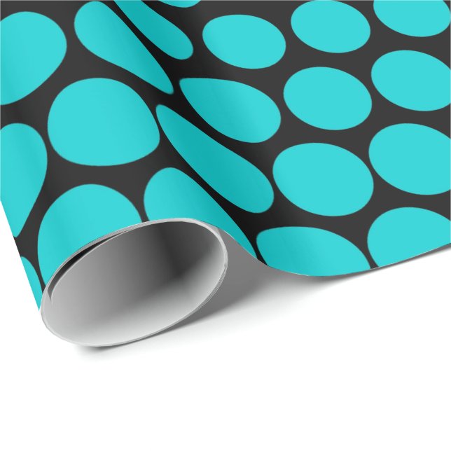 Turquoise Polka Dot Modern Black Wrapping Paper (Roll Corner)