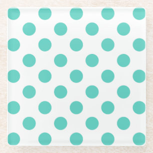 Turquoise polka dots glass coaster