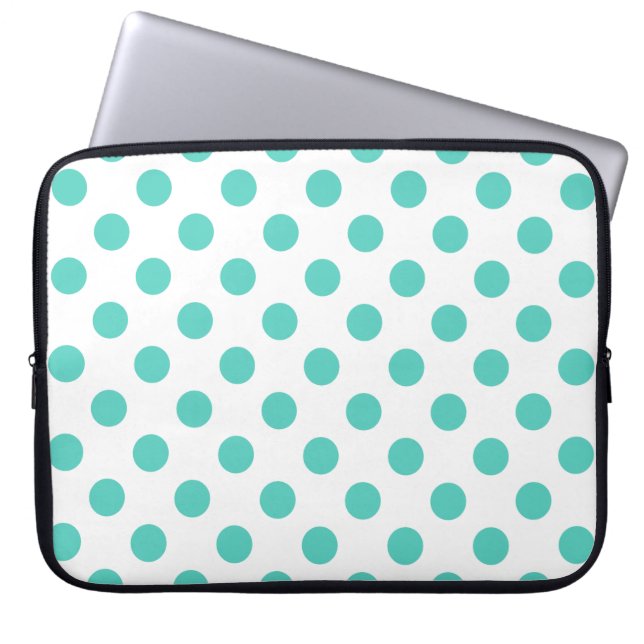 Turquoise polka dots laptop sleeve (Front)