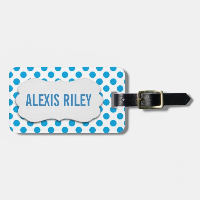 turquoise polka dots luggage tag (Front Horizontal)