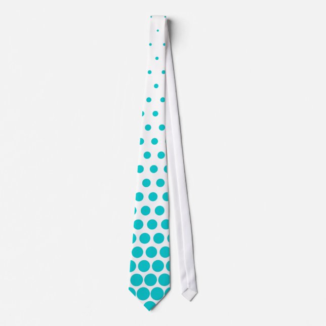 Turquoise Polka Dots Modern White Tie (Front)