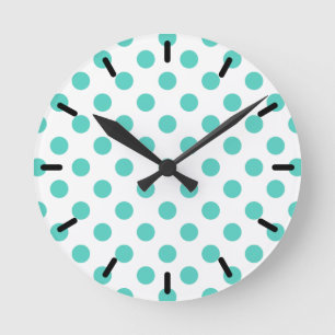 Turquoise polka dots round clock