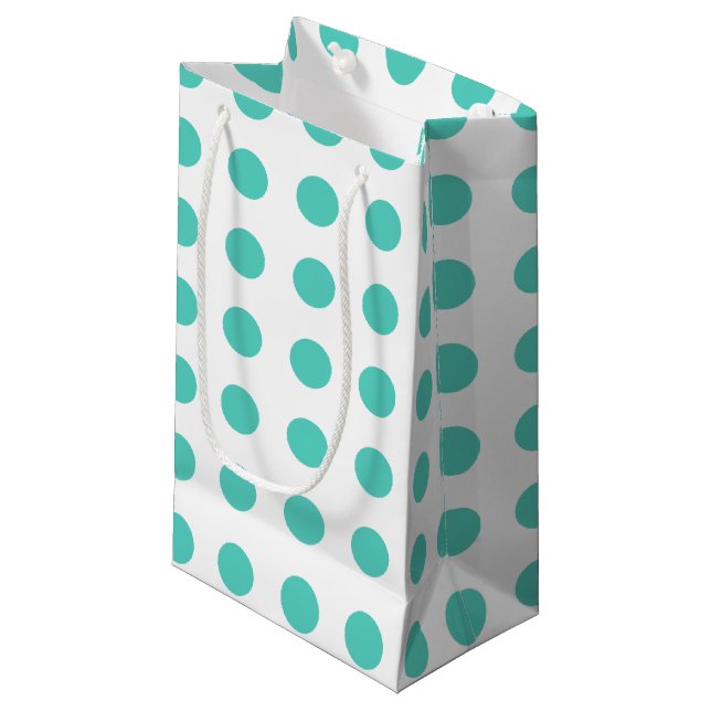 Turquoise polka dots small gift bag (Front Angled)