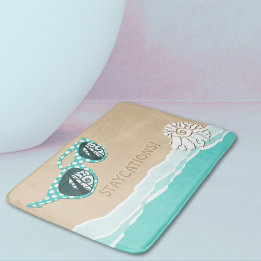 Turquoise Polka Dots Sun Glasses Staycations Bath Mat
