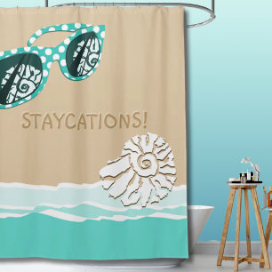 Turquoise Polka Dots Sun Glasses Staycations Shower Curtain