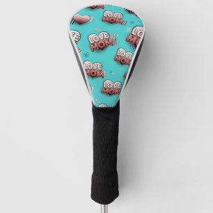 Turquoise Pop Art MOM Hearts Pattern Golf Head Cover
