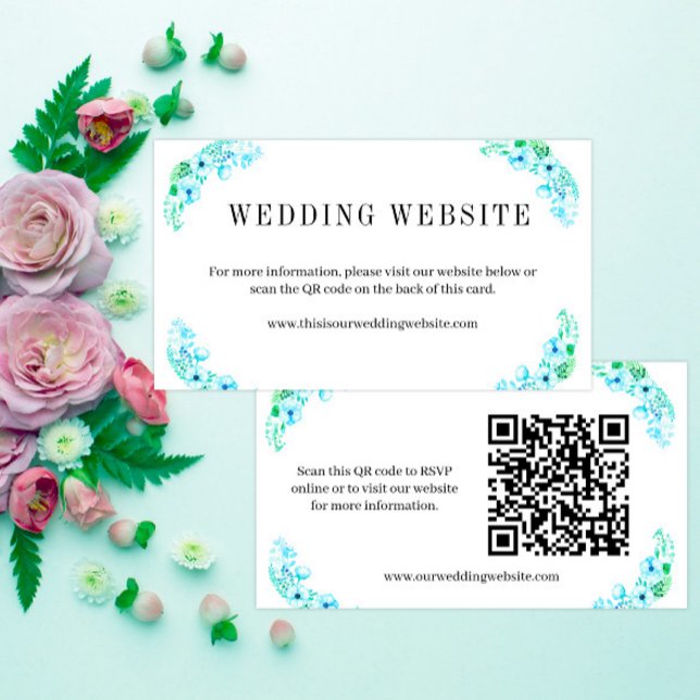 Turquoise Poppies and Ferns Boho Wedding Website Enclosure Card (Creator Uploaded)