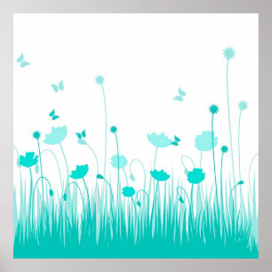 Turquoise poppies Poster