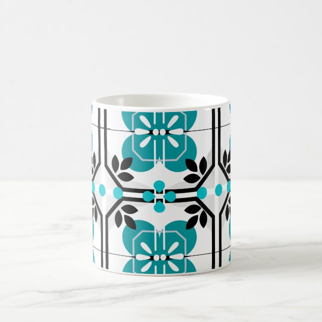 Turquoise Portuguese Tile Mosaic Farmhouse Coffee Mug (Center)