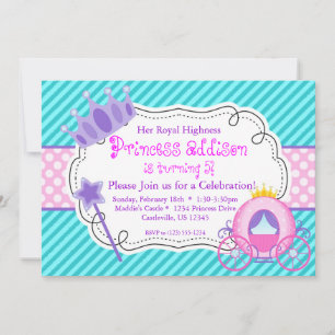Turquoise Princess Crown Carriage Birthday Party Invitation