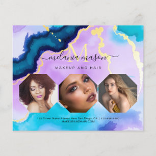 Turquoise Purple Agate Makeup Artist Watercolor Flyer