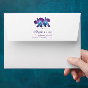 Turquoise Purple Blue Dendrobium Orchid Wedding Envelope