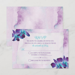 Turquoise Purple Blue Dendrobium Orchid Wedding RSVP Card