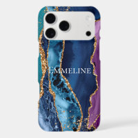 Turquoise Purple Blue Gold Glitter Marble